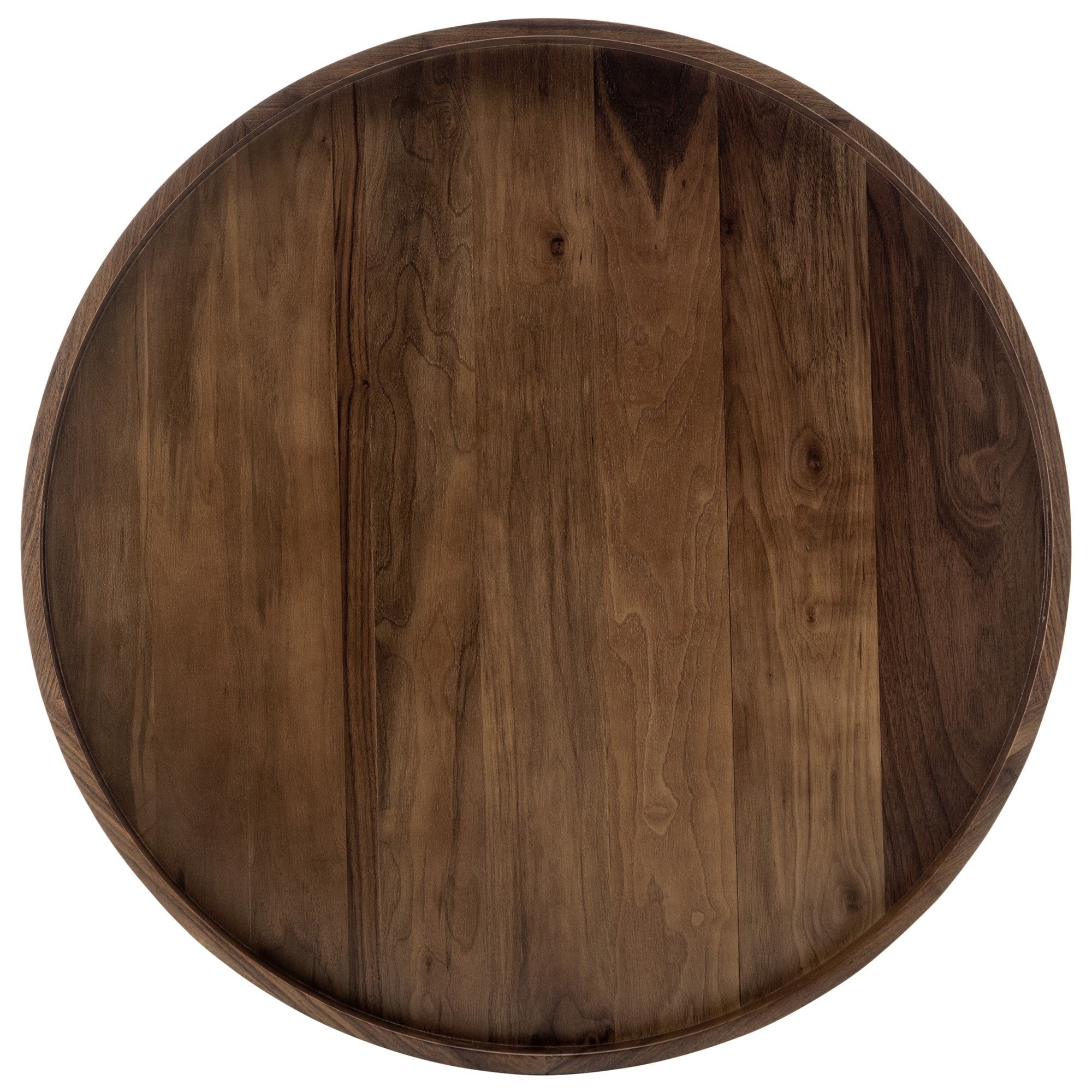 Round Black Walnut Wood Serving Tray Ottoman Tray with Handles