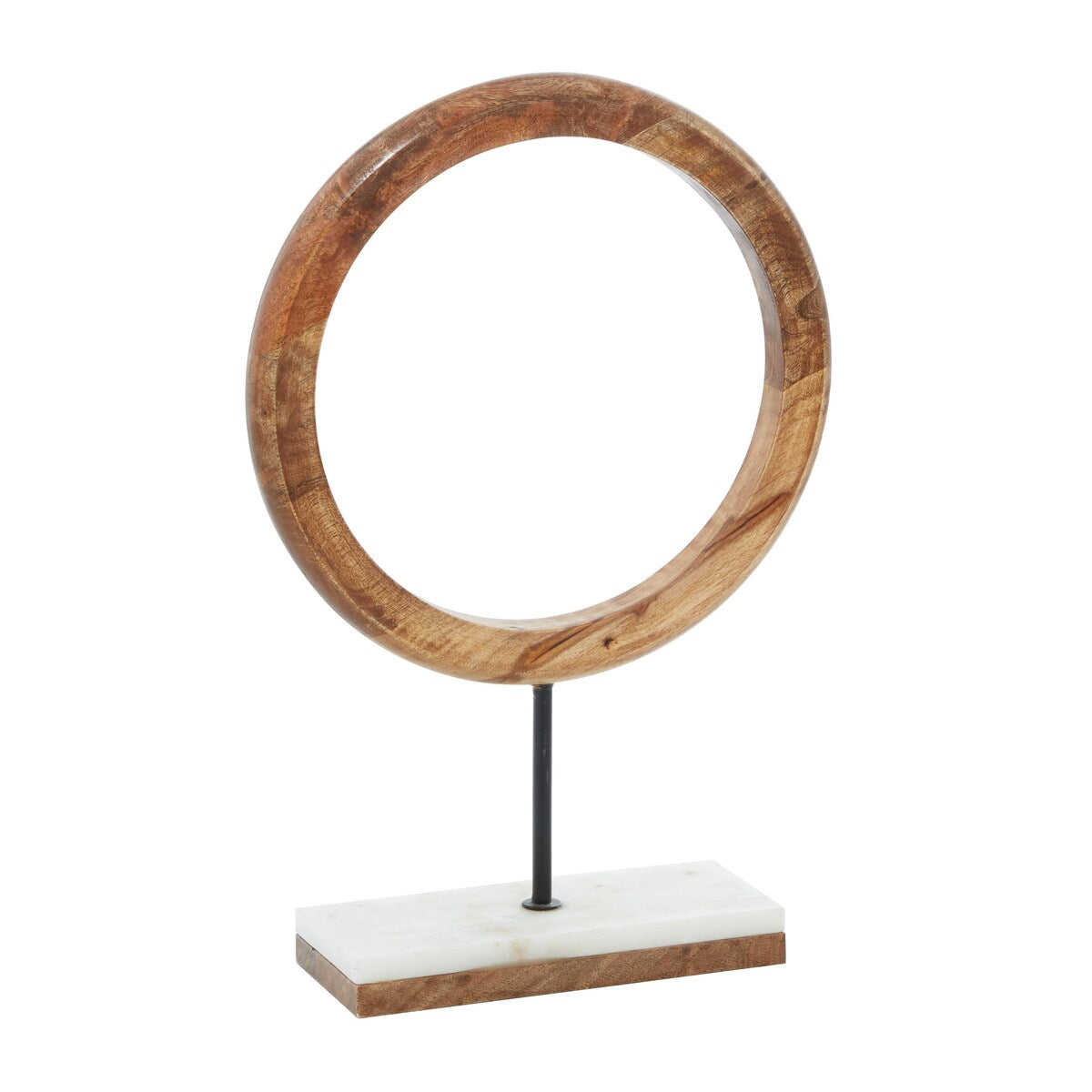 Mango Wood Geometric Circle Decorative Sculpture with Marble Stand - Brown - Roche River Decor