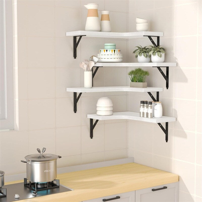 Corner Floating Shelves Wall Mounted Set of 4 - 11.4D x 16W x 0.6H