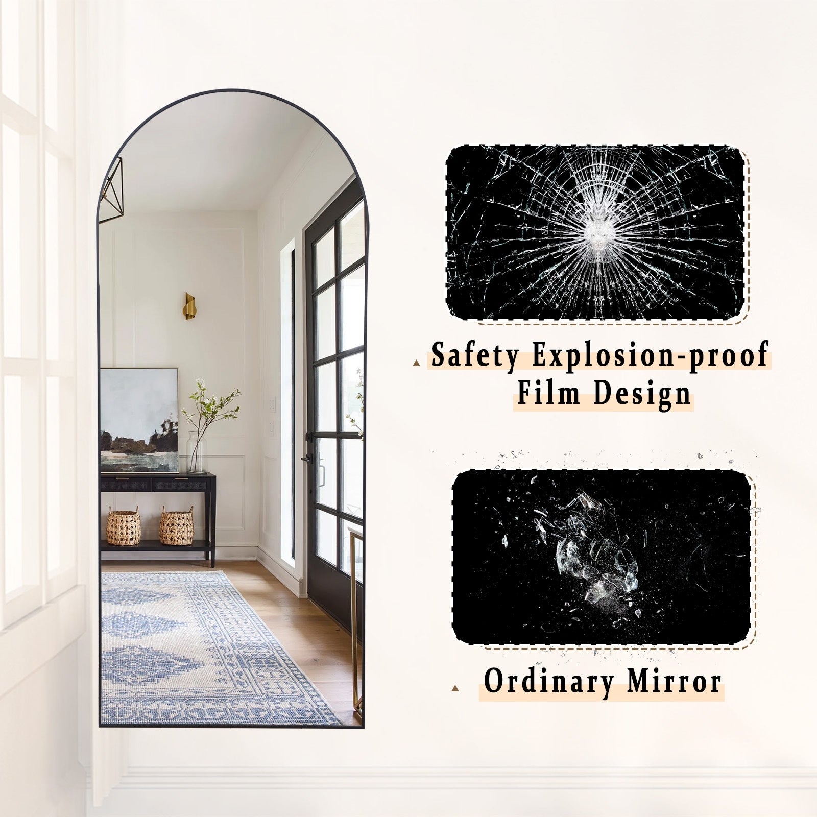 Metal Arch Full Length Mirror Floor Mirror Wall-Mounted