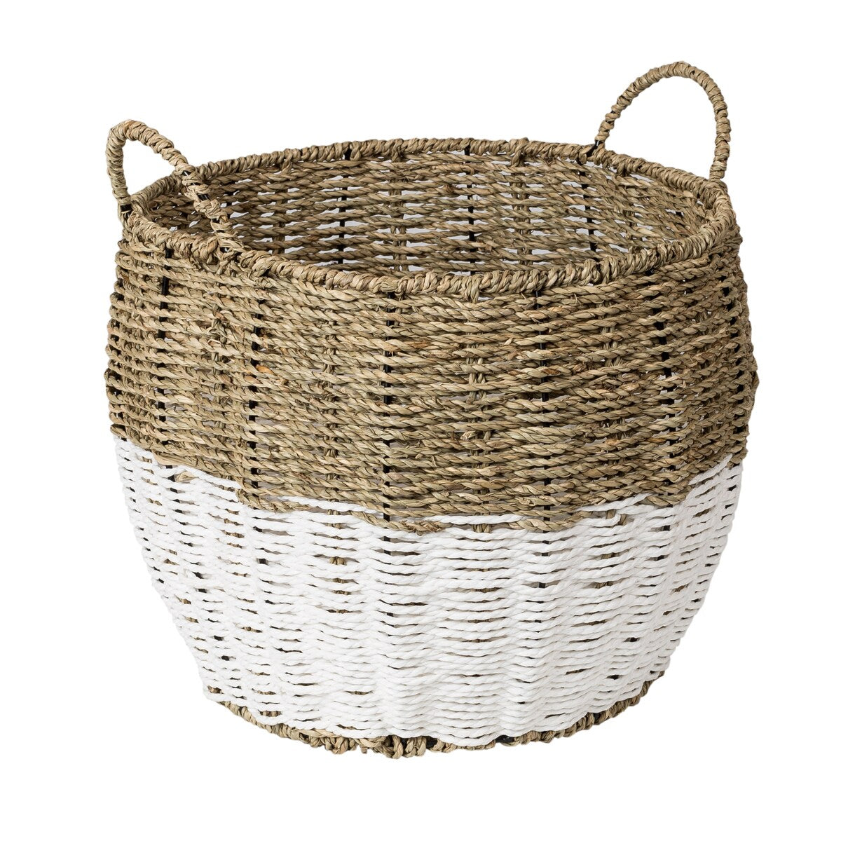 Honey-Can-Do Natural and White Medium Round Seagrass Storage Basket