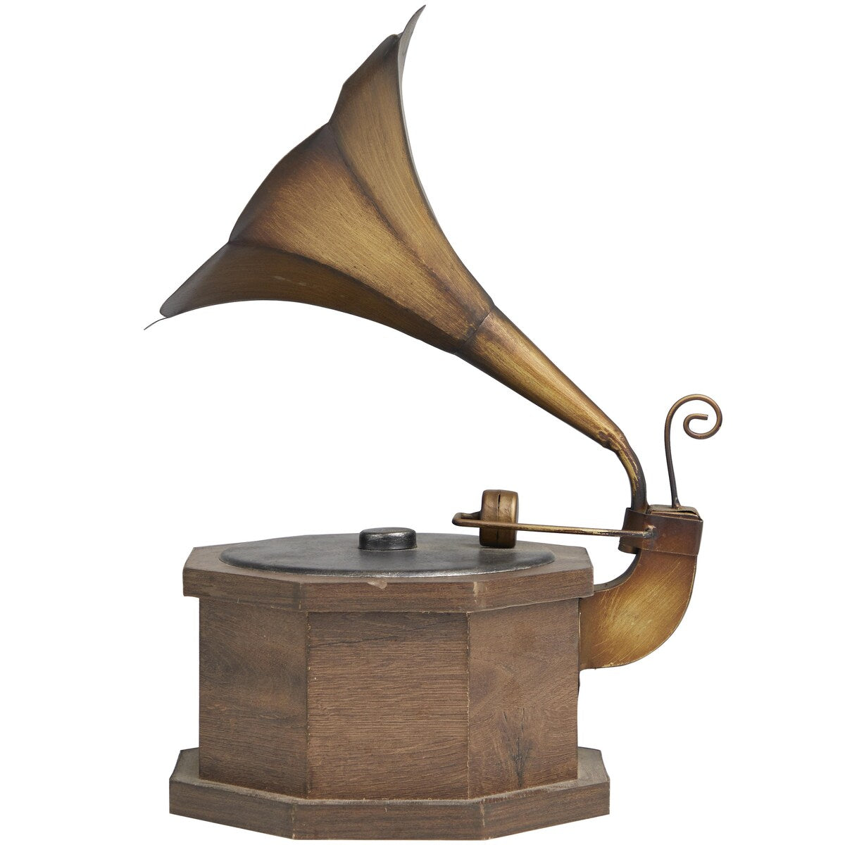 Wooden Music Antique Gramophone with Brown Wooden Base - Copper - Roche River Decor