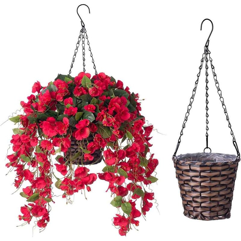 Artificial Faux Hanging Flowers Plants Baskets for Spring Outdoor Outside Decoration, Fake White Silk Long Stems Vines Hibiscus