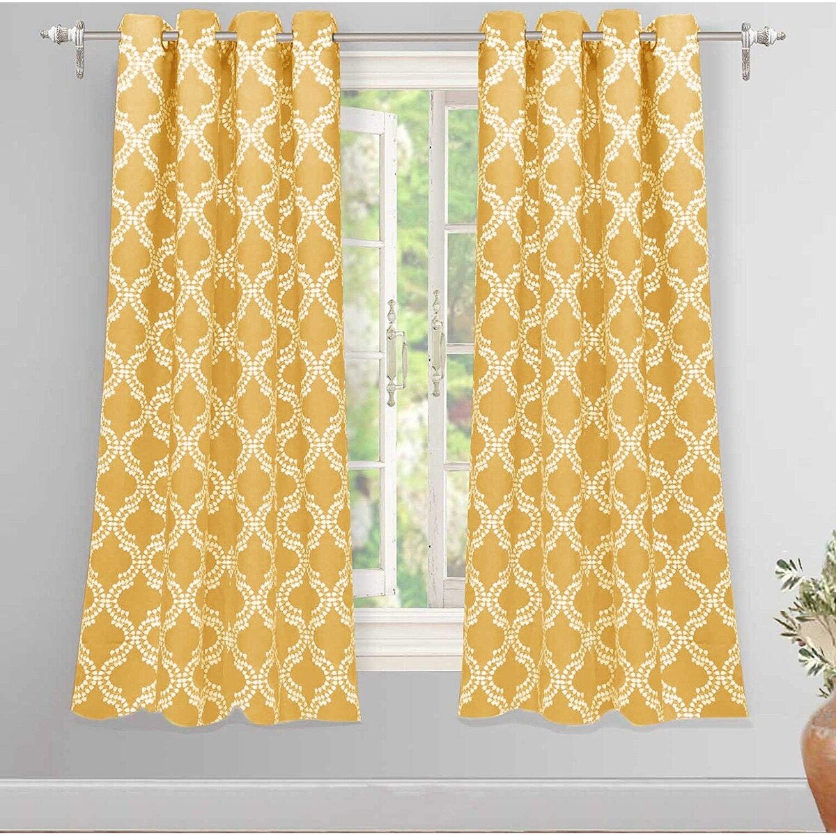 DriftAway Julianna Geometric Printed Thermal Insulated Blackout Grommet Window Curtain Panel Pair