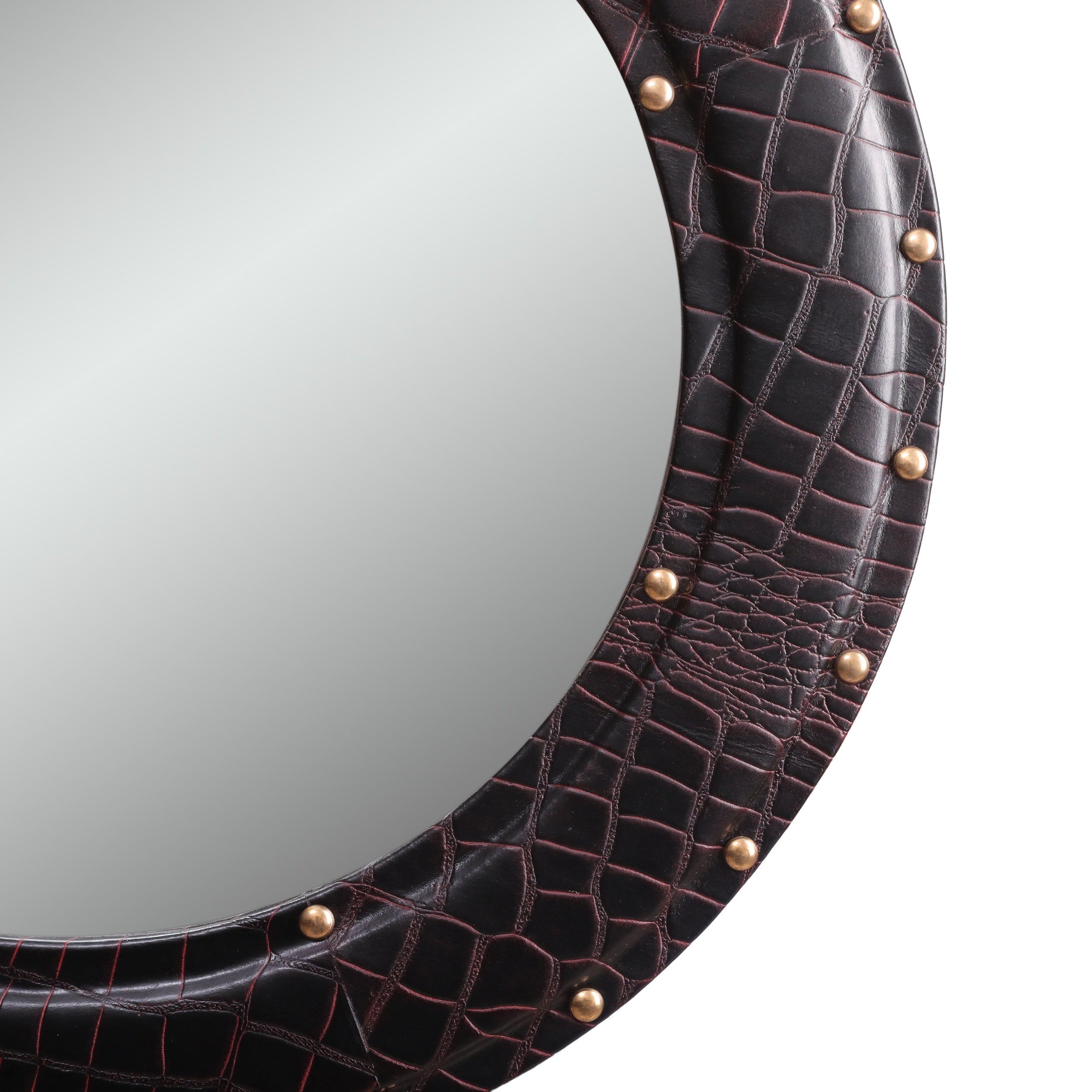 Dodds Indoor Croco Leather Handcrafted Studded Round Wall Mirror by Christopher Knight Home