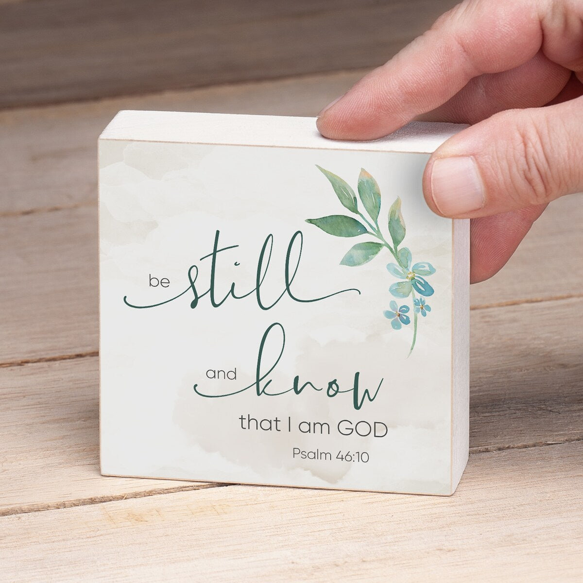 Wood Block Décor Message Be Still and KnowSign, 3.75 inches Square, Made in The USA - Multi-40