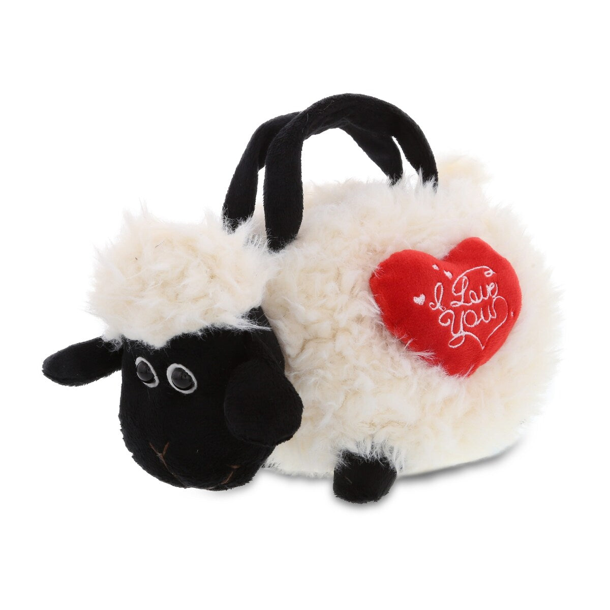 DolliBu I LOVE YOU Super Soft Plush Black Nose Sheep Handbag w/ Heart - 8.5 inches long