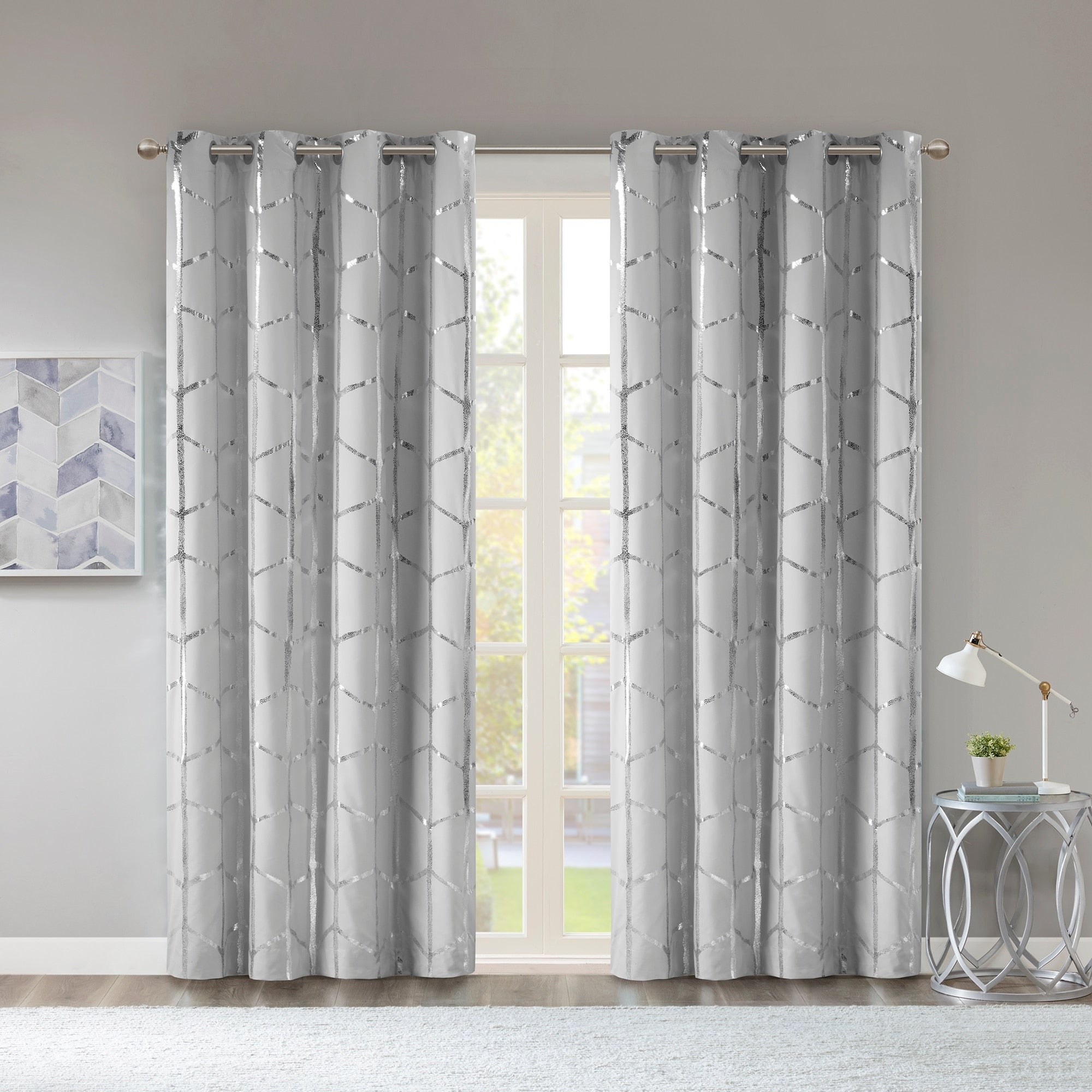 Intelligent Design Khloe Total Blackout Metallic Print Grommet Top Curtain Panel