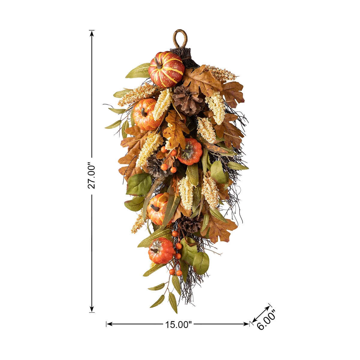 Glitzhome Fall Pumpkin Leaf Pine Cones Floral Swag Wreath