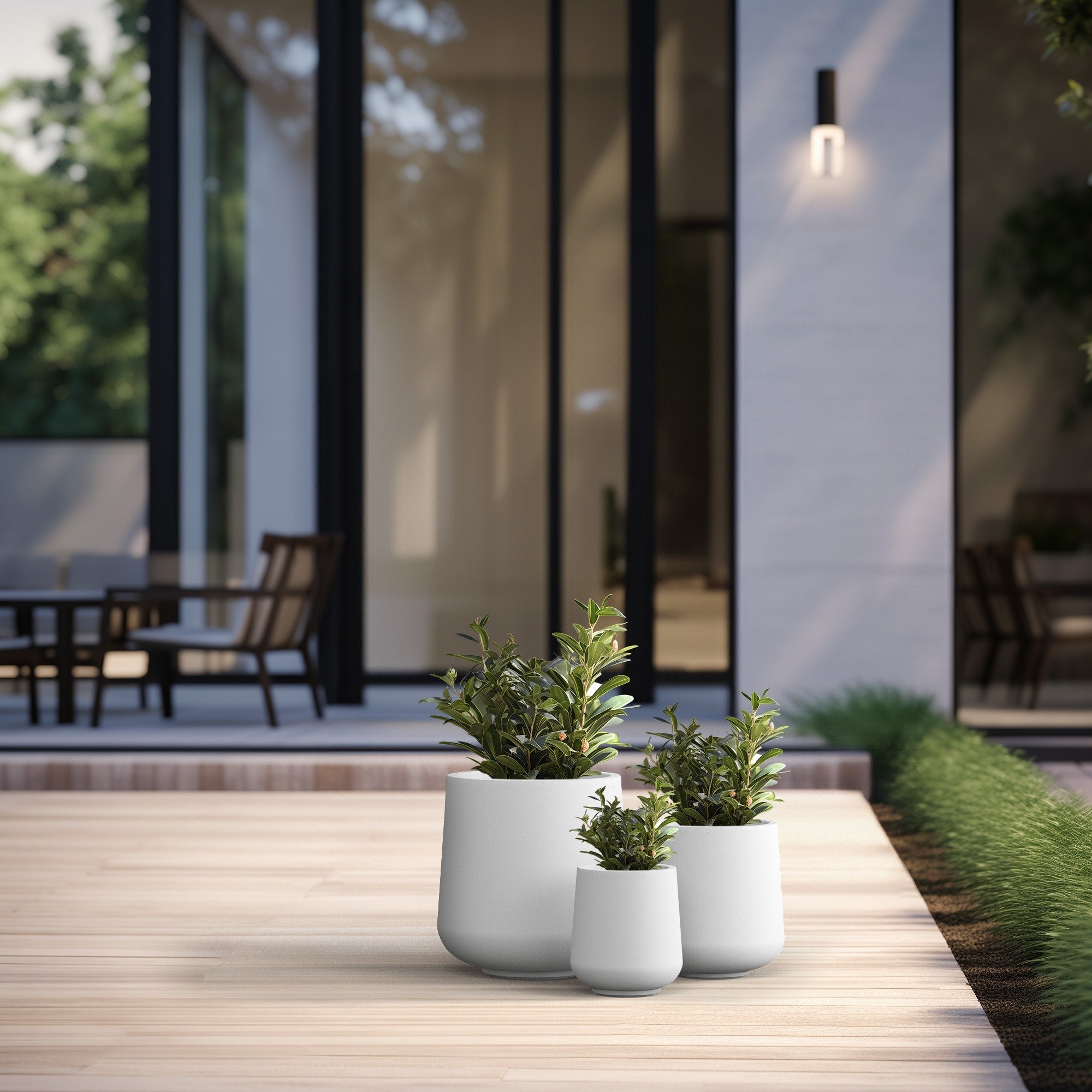 Tall Concrete Round Plant Pots / Large Indoor and Outdoor flower Planters