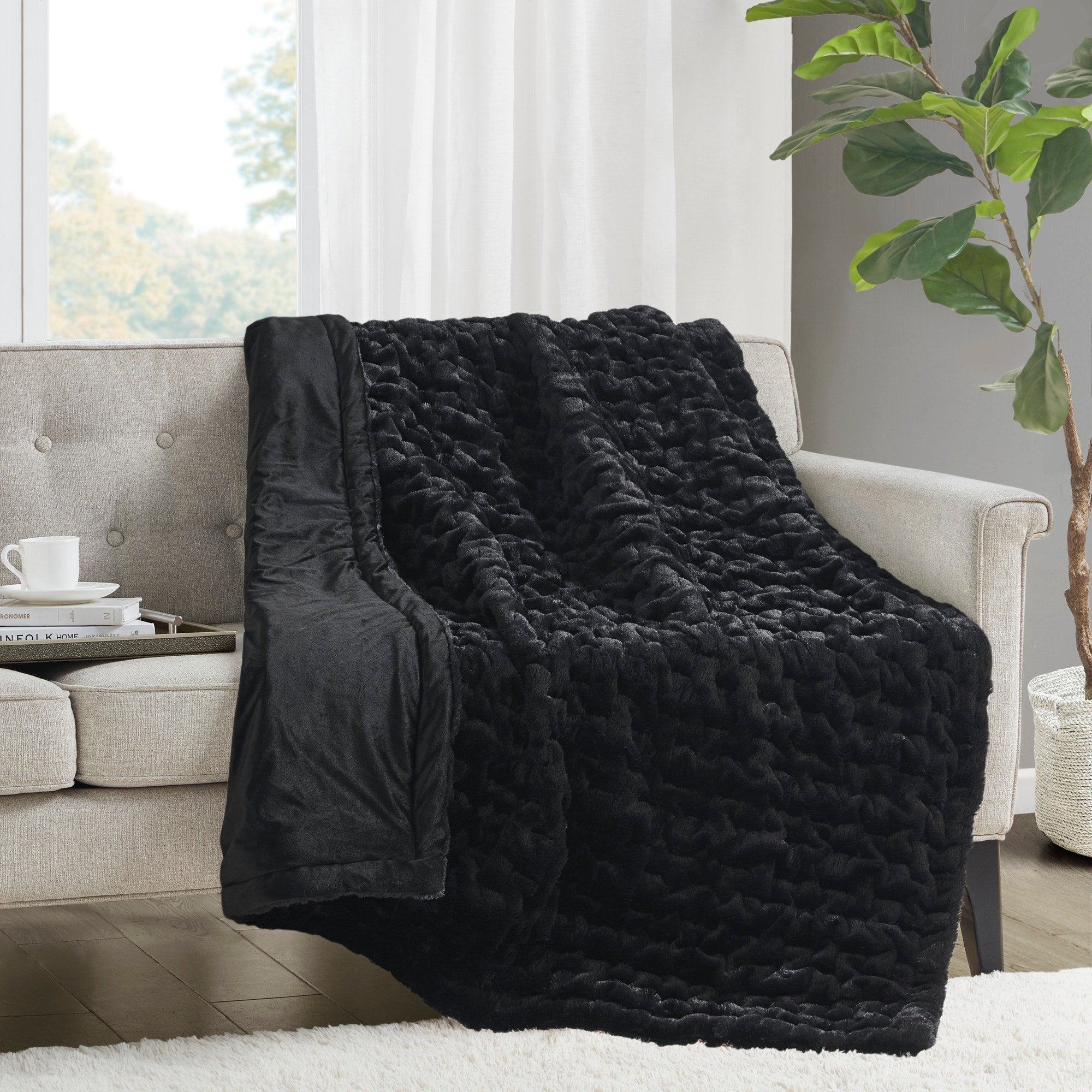 Madison Park Ruched Fur Throw