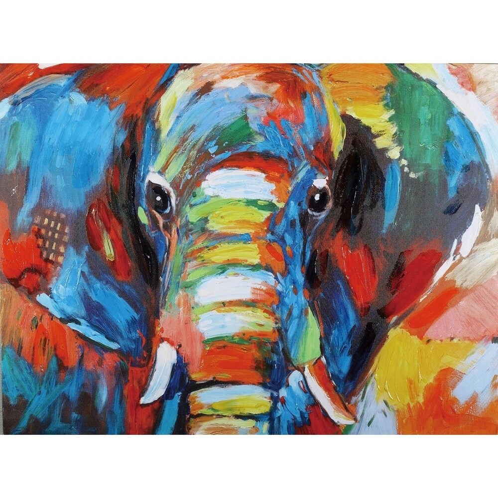 Majestic Elephant Hand Painted Canvas Wall Decor - Multi-color - 40 x 30