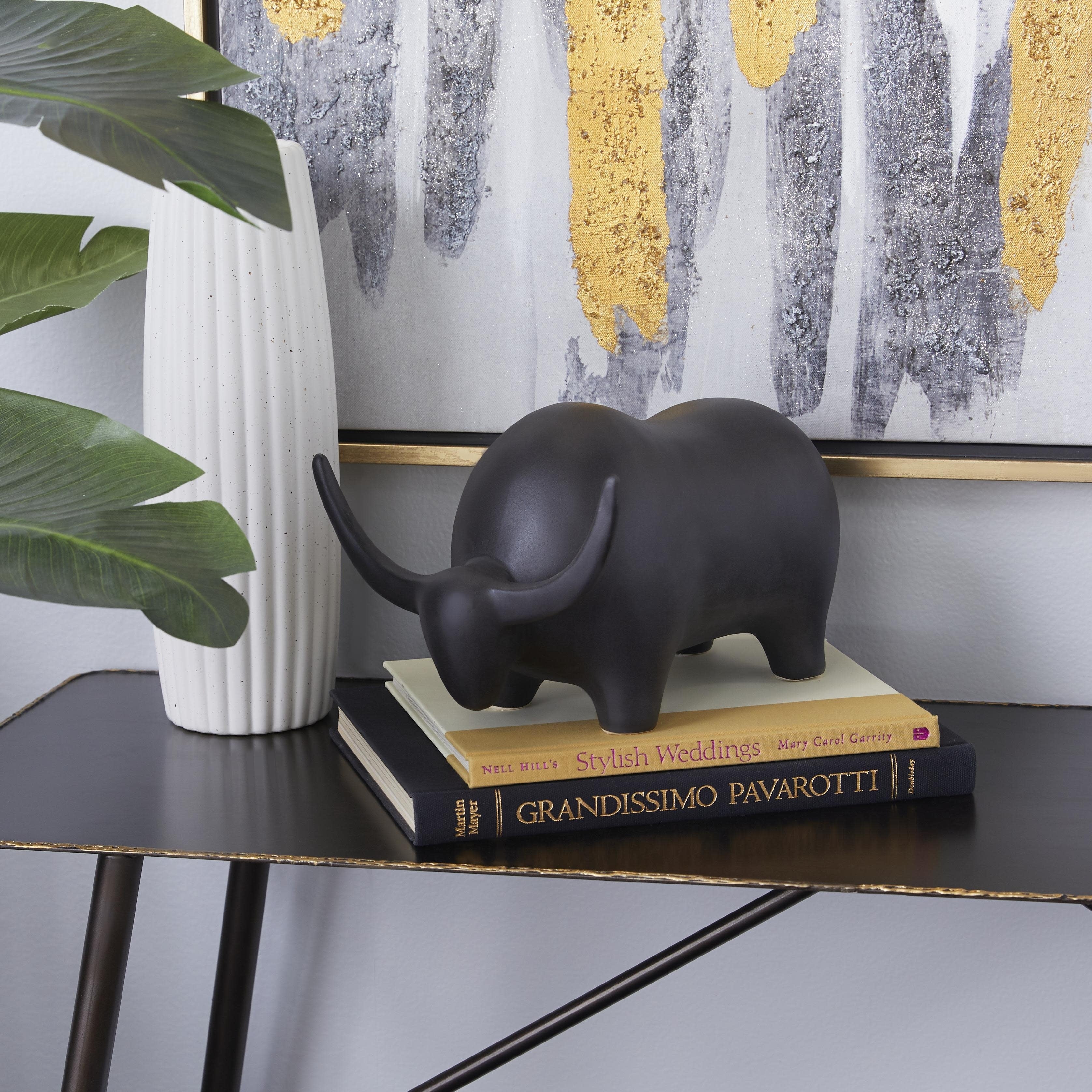 Ceramic Bull Decorative Sculpture - Black - The Novogratz