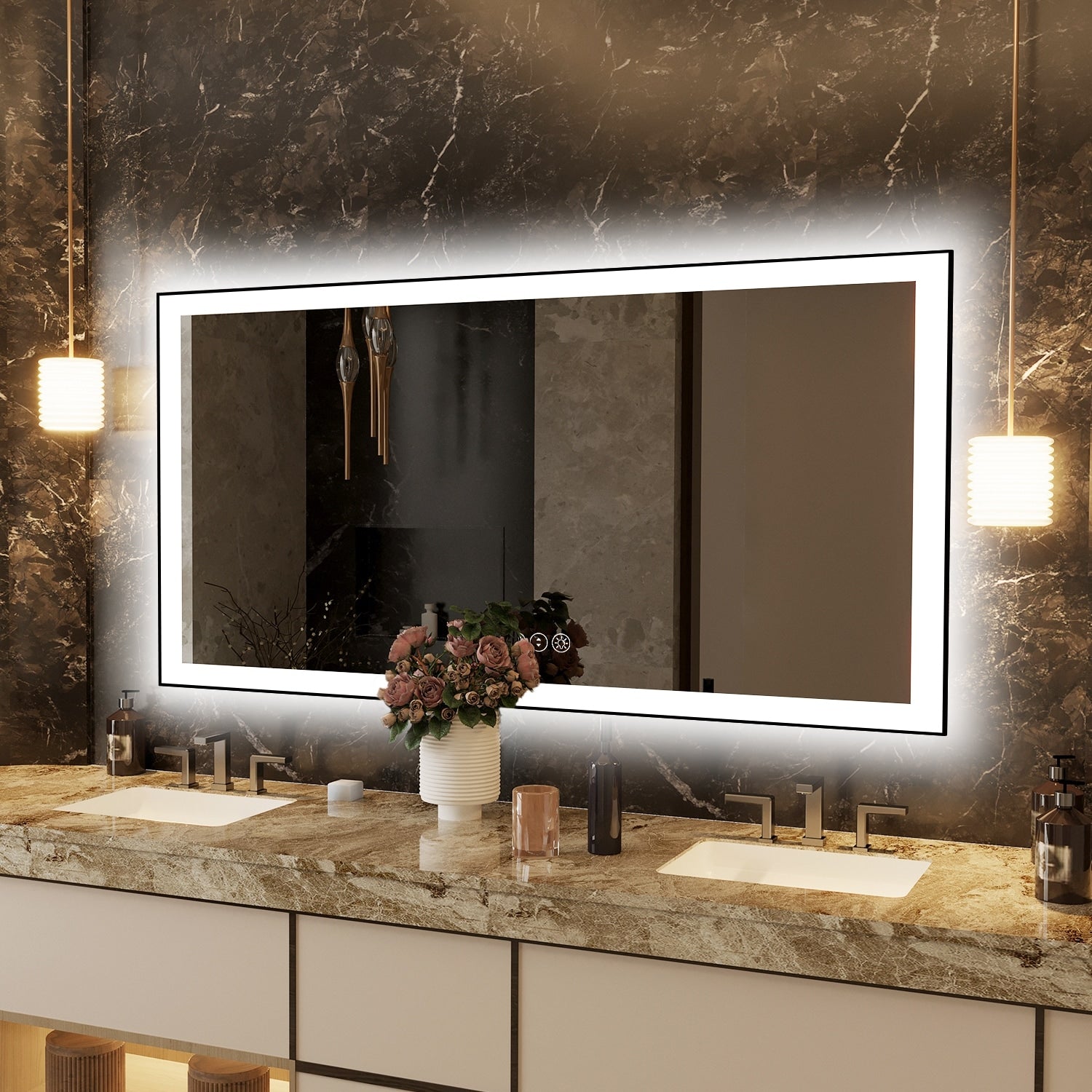 QuivaraView Premium Black Aluminum Framed LED lighting Vanity Mirrors