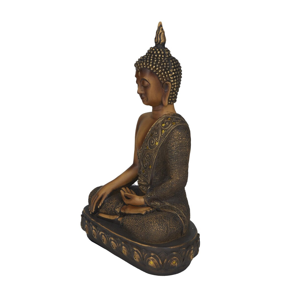 Polystone Buddha Meditating Decorative Sculpture with Engraved Carvings and Relief Detailing - Brown - Roche River Decor