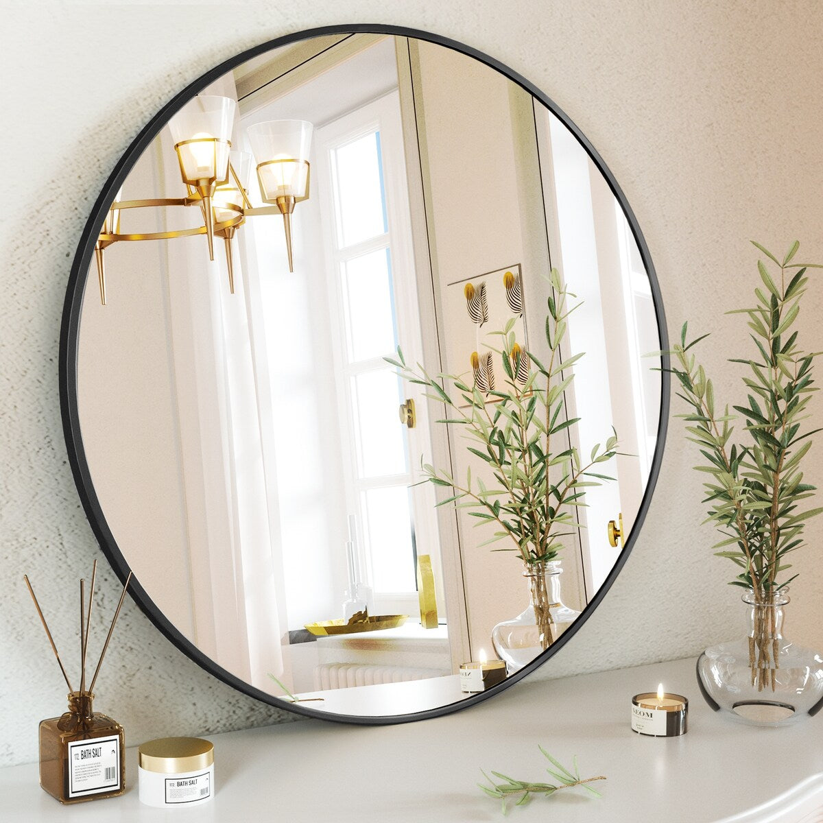 YVANLA Wall Mounted Bathroom Round Mirror with Metal Frame