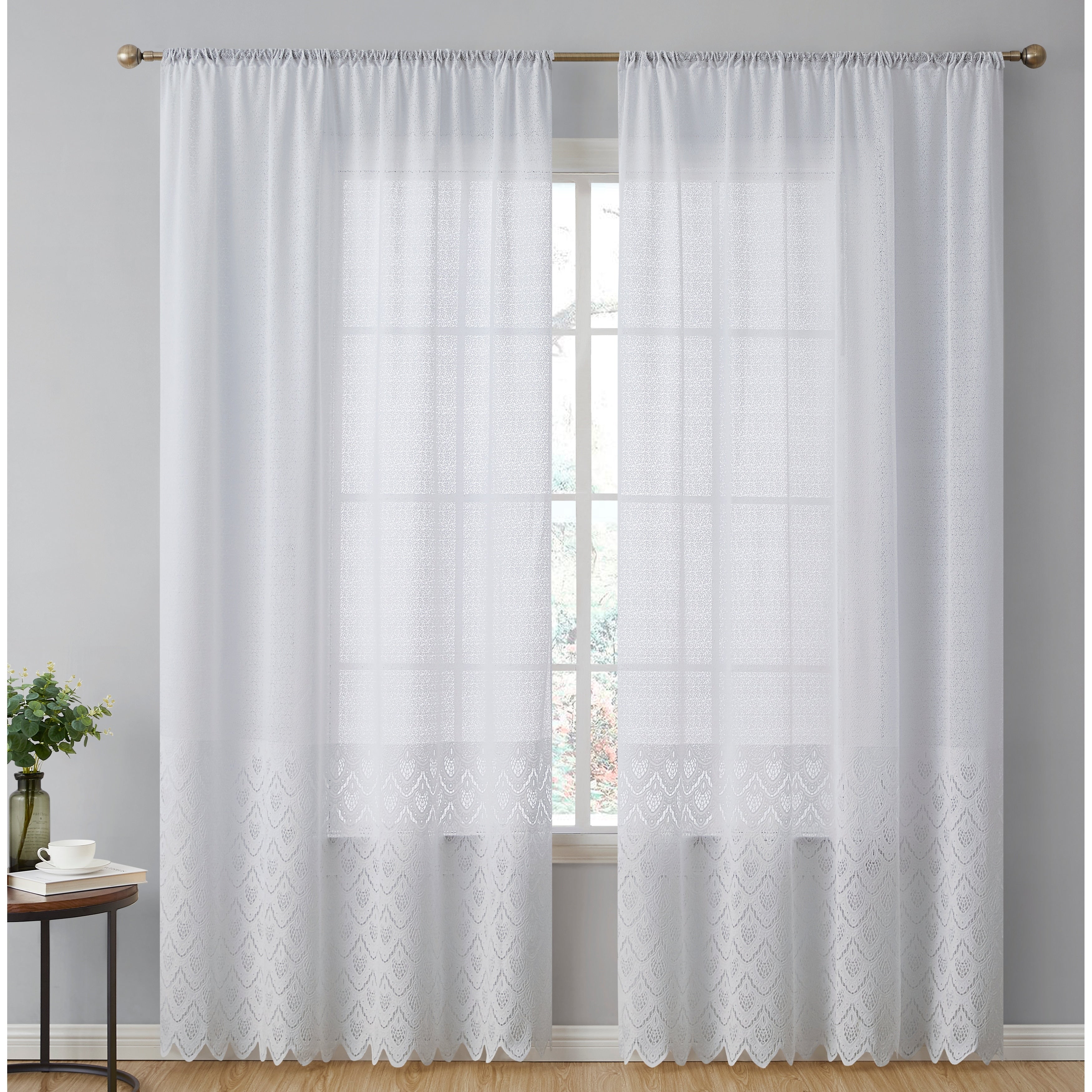 HLC.me Monaco Premium Soft Decorative Ombre Lace Semi Sheer Light Filtering Rod Pocket Window Curtain Panels - Set of 2