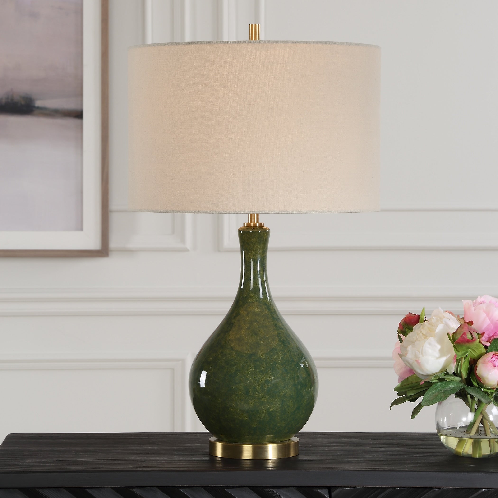 Copper Grove Emerald Green Ceramic Table Lamp with Gold Metal Accents