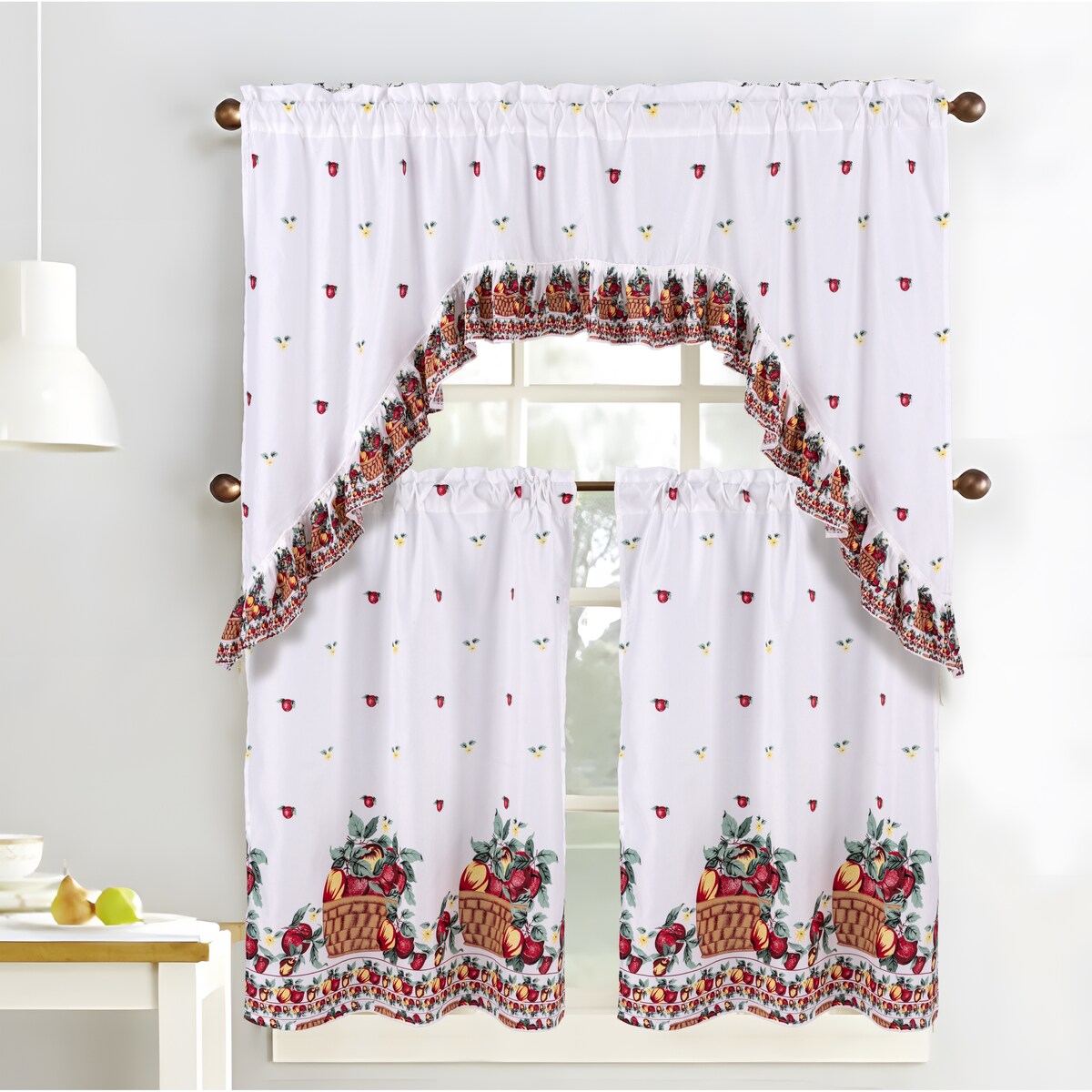 RT Designers Collection Ruffle Fruit Basket Tier and Valance Kitchen Curtain Set