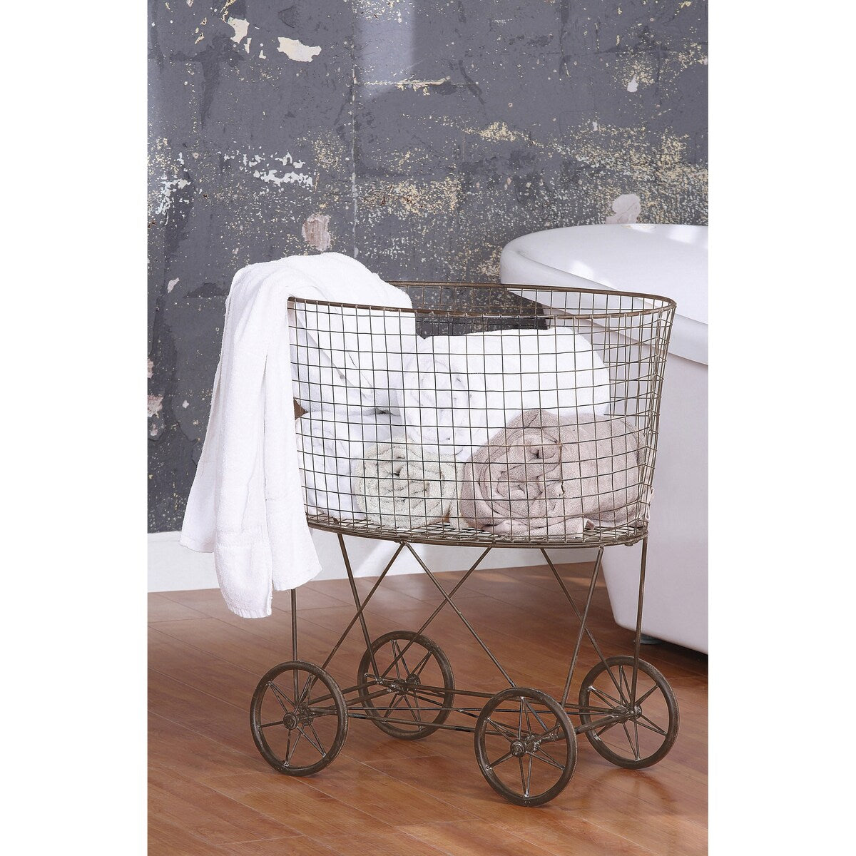 Metal Rolling Laundry Cart with Rack