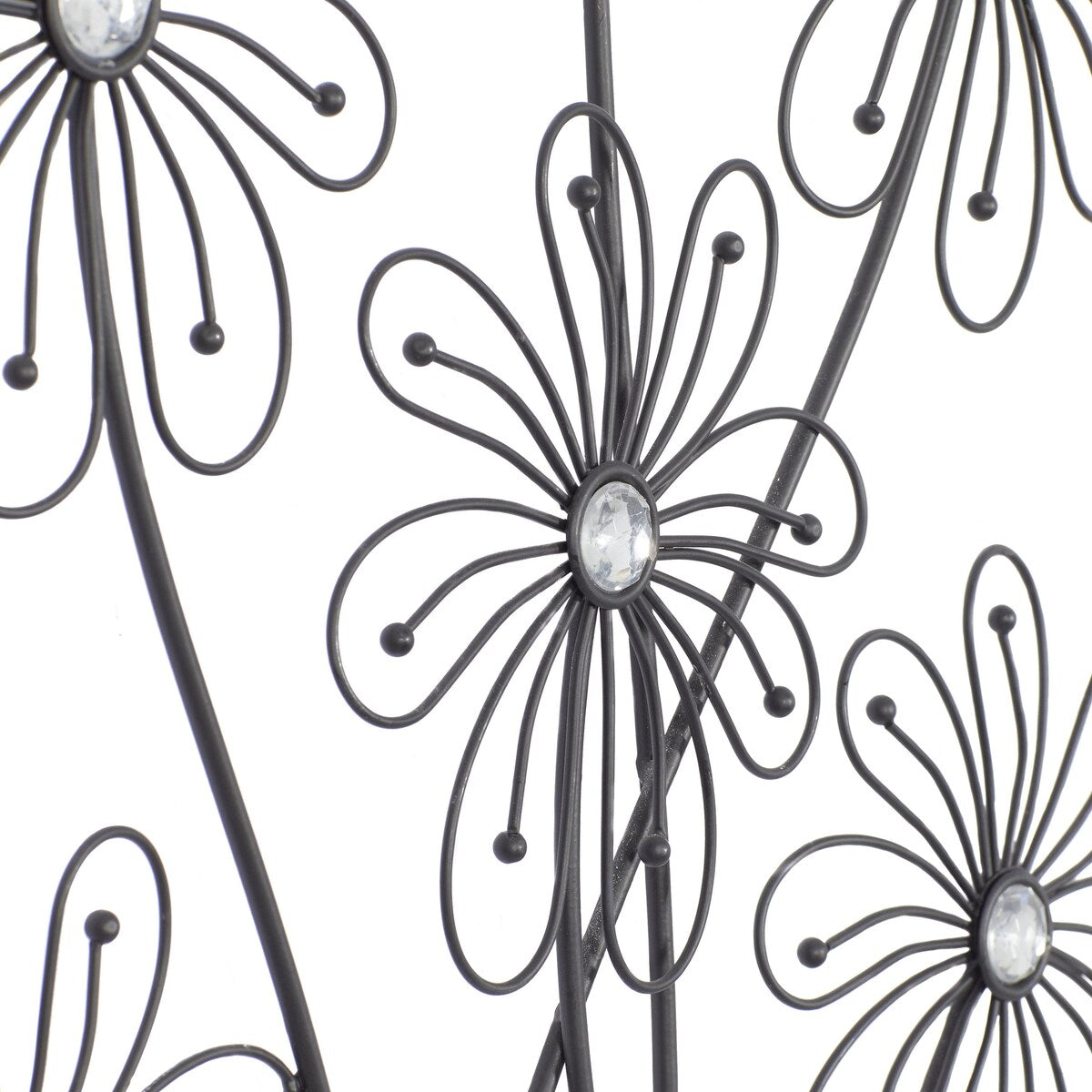 Metal Floral 3D Wire Home Wall Decor with Crystal Embellishments - Black - Roche River Decor