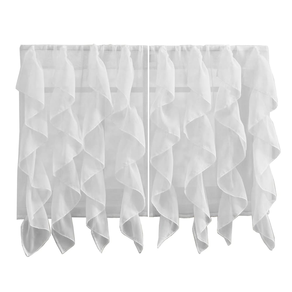 Sweet Home Collection White Vertical Ruffled Waterfall Valances and Curtain Tiers