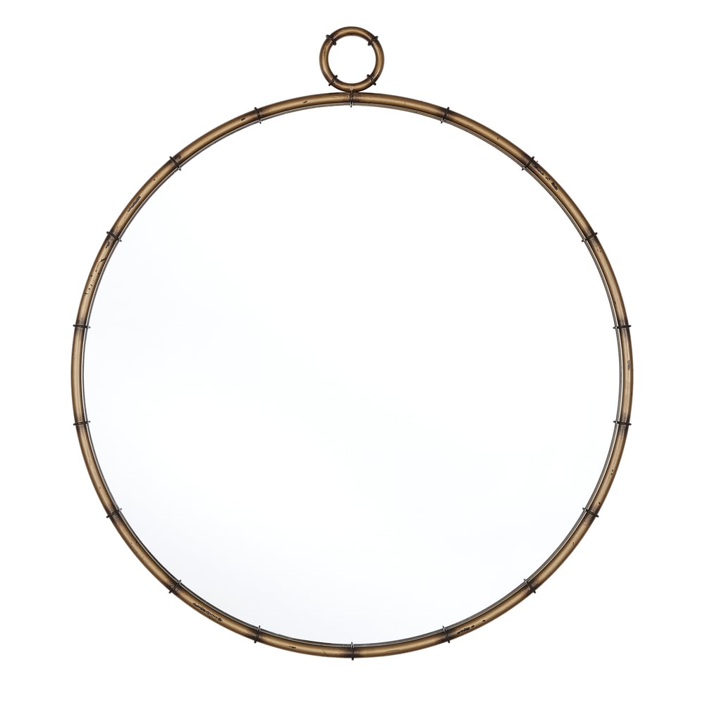 Marza Antique Brass Finish Round Wall Mirror by iNSPIRE Q Modern