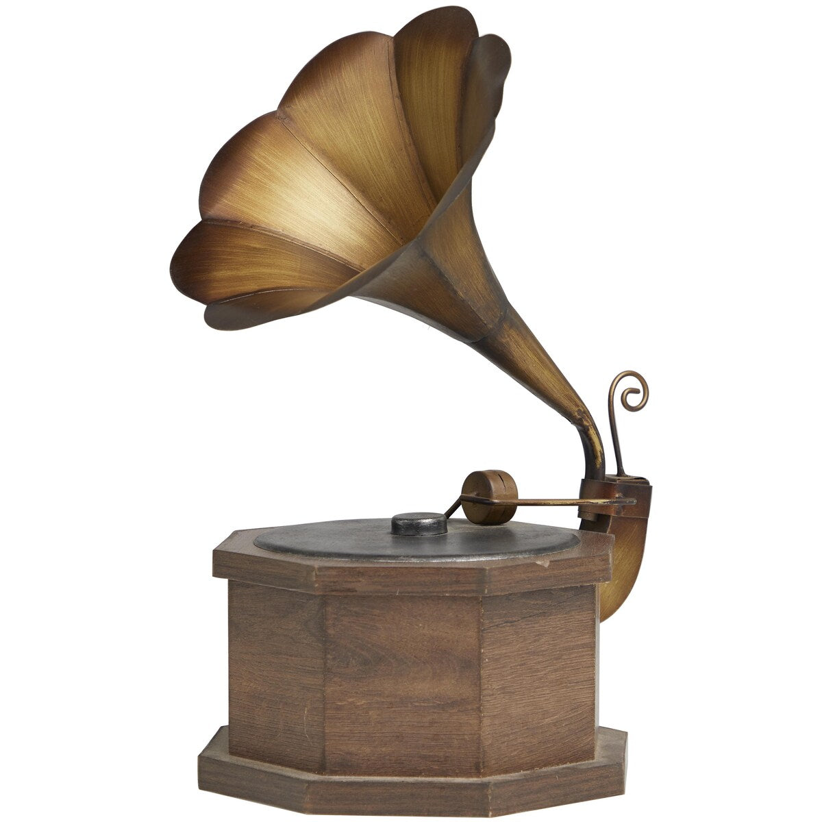 Wooden Music Antique Gramophone with Brown Wooden Base - Copper - Roche River Decor