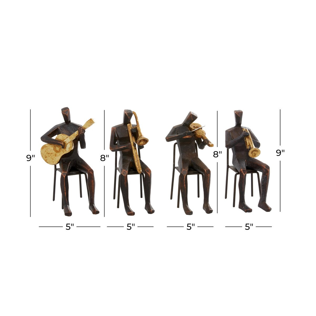 Polystone Musician Decorative Sculpture with Gold Instruments - Set of 4 Brown - Roche River Decor