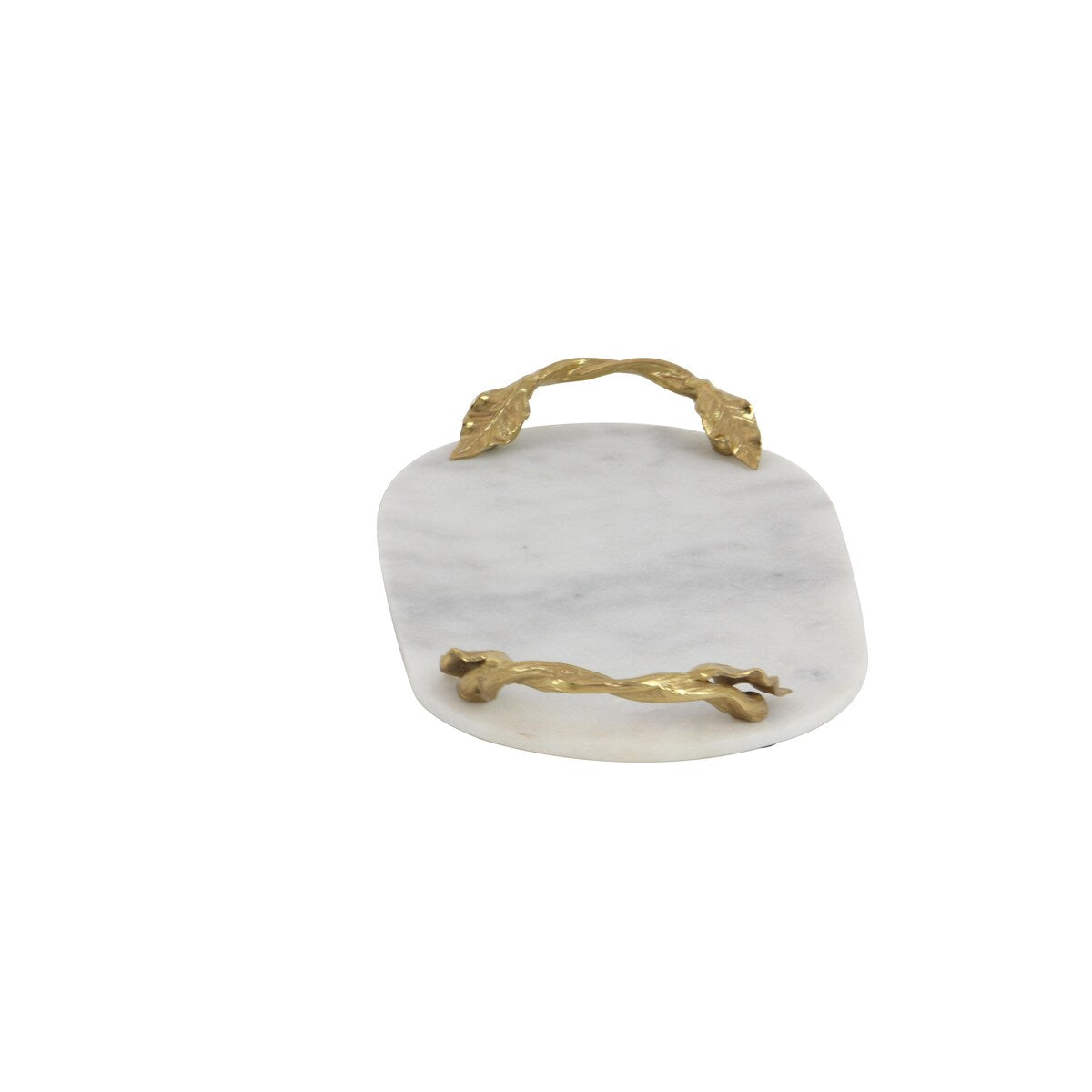 Marble Oval or Rectangle Living Room Decor Tray with Gold Leaf Handles - White or Black - Roche River Decor