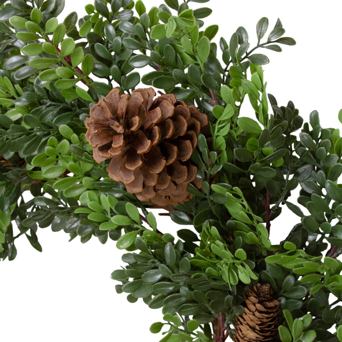 27Artificial Boxwood and Pine Cone Christmas Wreath-Unlit - 27