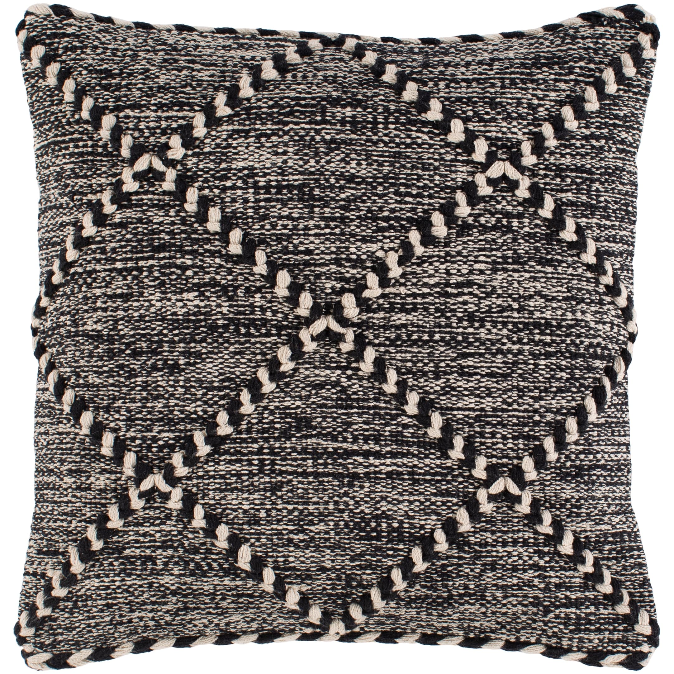 The Curated Nomad Pyrola Handwoven Black and White Boho Throw Pillow