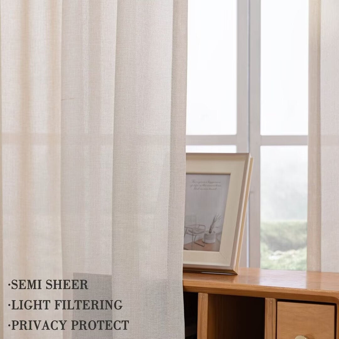 Linen Textured Light Filtering Back Tap/ Rod Pocket Curtain Panels (Set of 2)