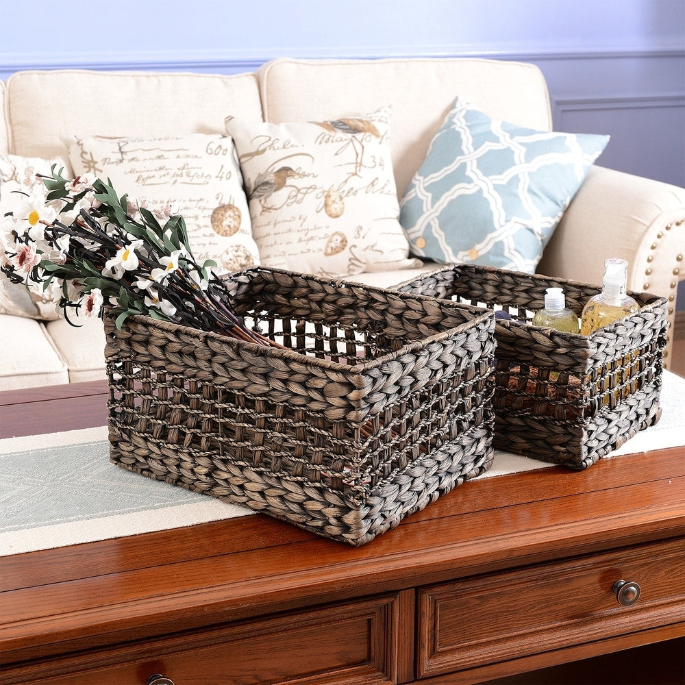 Villacera Rectangle Hand Weaved Wicker Baskets Natural Seagrass Bins Set of 2