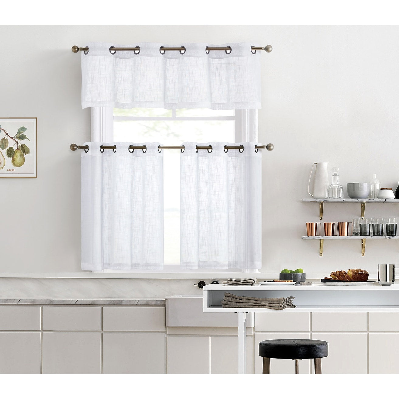 HLC.me Abbey Faux Linen Textured Semi Sheer Grommet Curtain Tiers Valance Small Windows, Bedroom & Bathroom