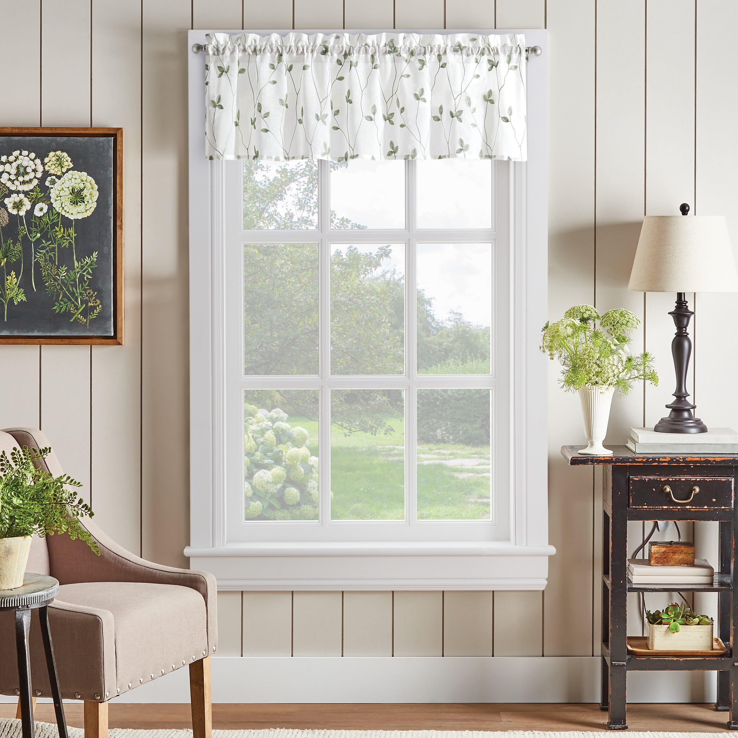 Curtainworks Botanical Embroidery Valance and Tier Pair Curtain Collection