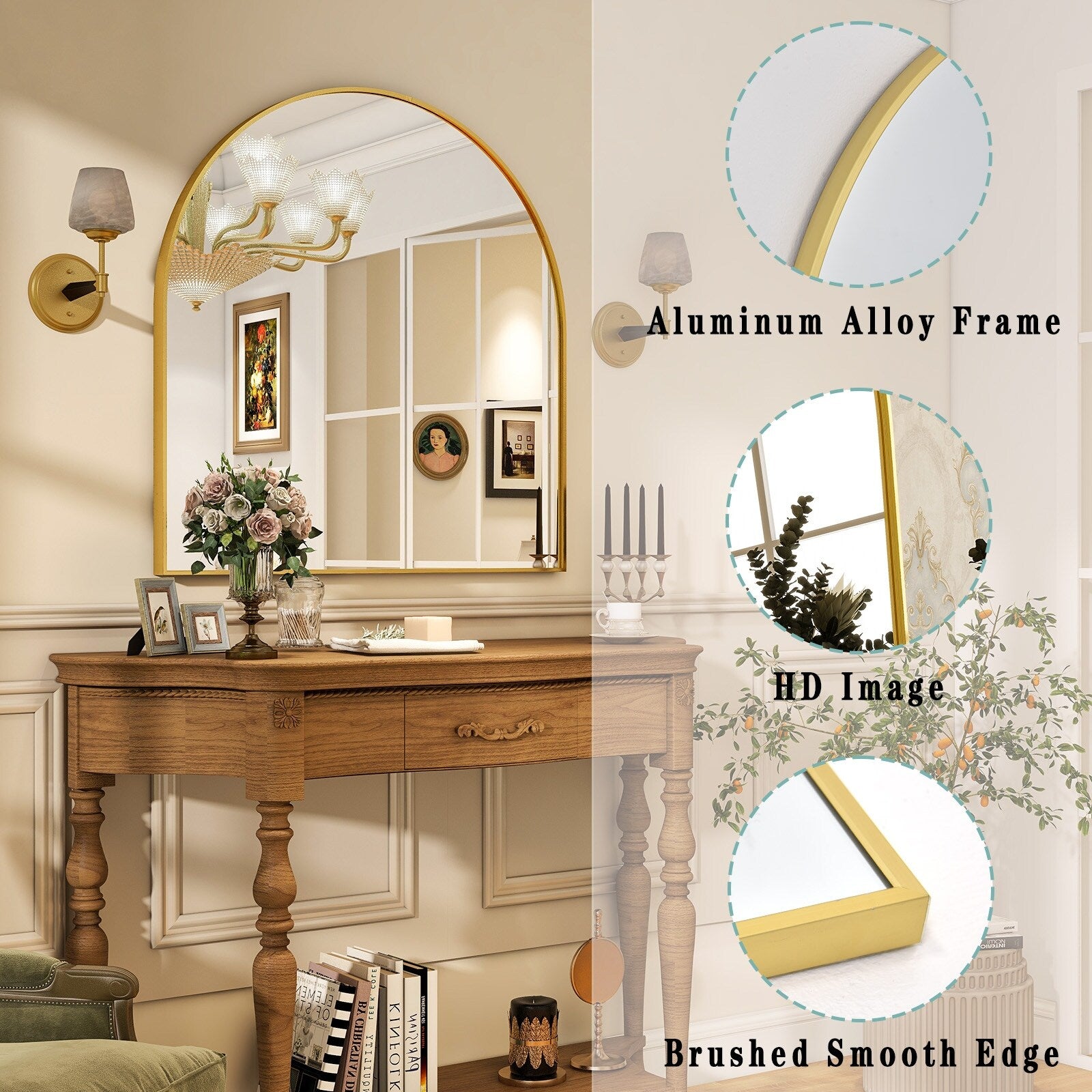 Bathroom Mirror Arch-Top Wall Mounted Decor Mirror