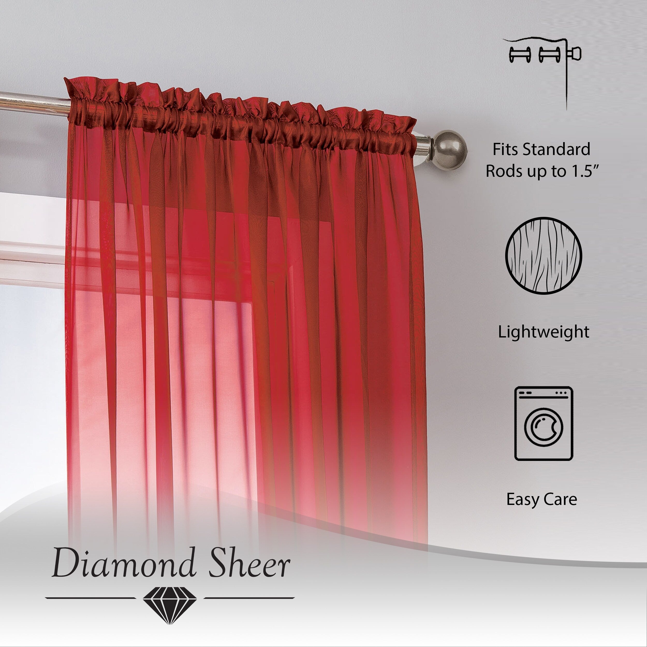 Window Elements Diamond Sheer Voile Extra Wide, 56 Inch Wide. Rod Pocket Curtain Panel