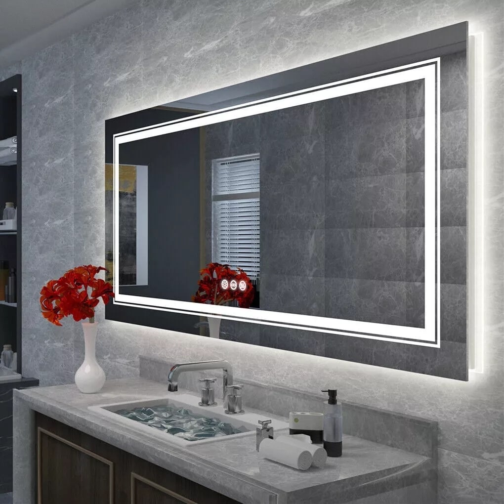 Extra Large LED Lighted Bathroom Mirror Wall Anti-Fog Vanity 3 Colors