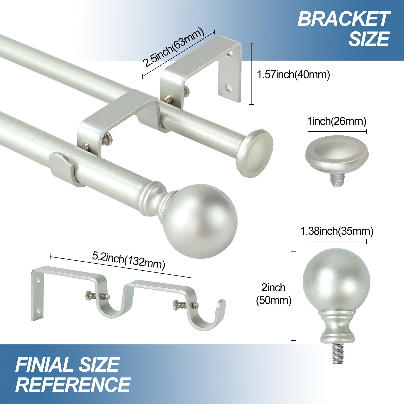 Round Ball Designer Double Drapery Adjustable Curtain Rod & Hardware