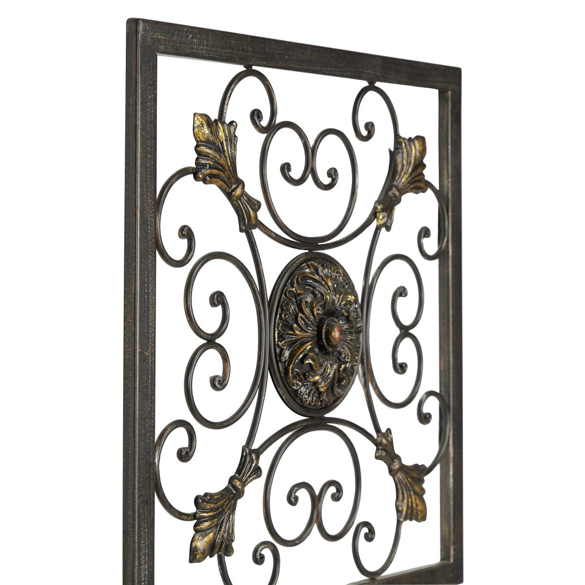 Metal Fleur De Lis Wire Scroll Home Wall Decor with Gold Accents - Set of 4 Brown - Roche River Decor