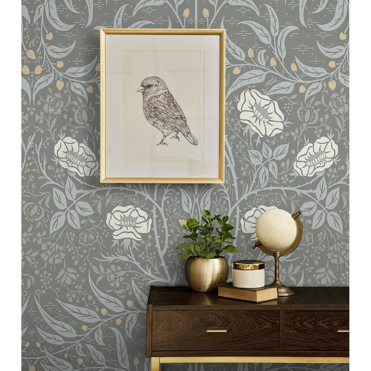 NextWall Stenciled Floral Peel and Stick Wallpaper