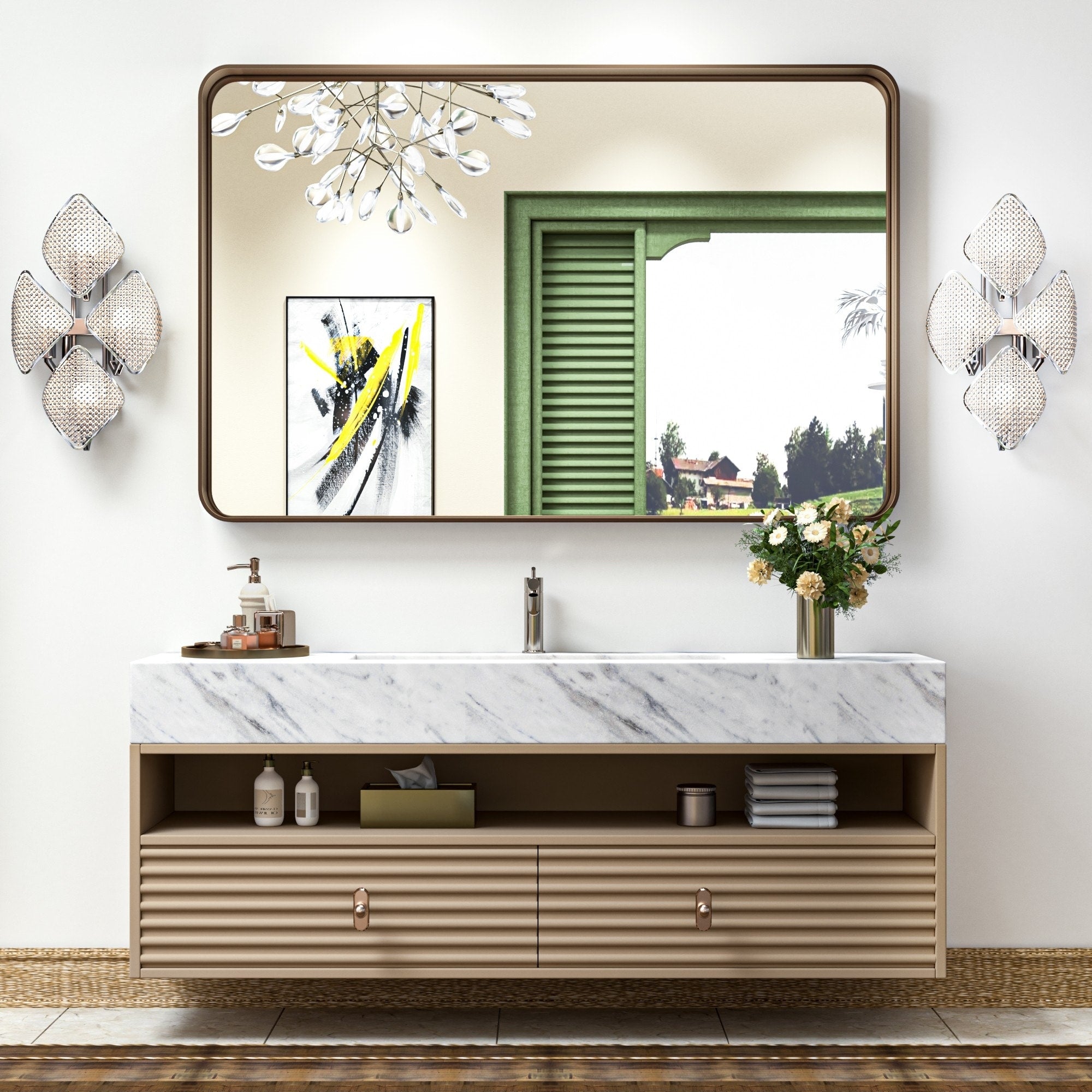 TokeShimi Modern Metal Frame Bathroom Vanity Wall Mirror