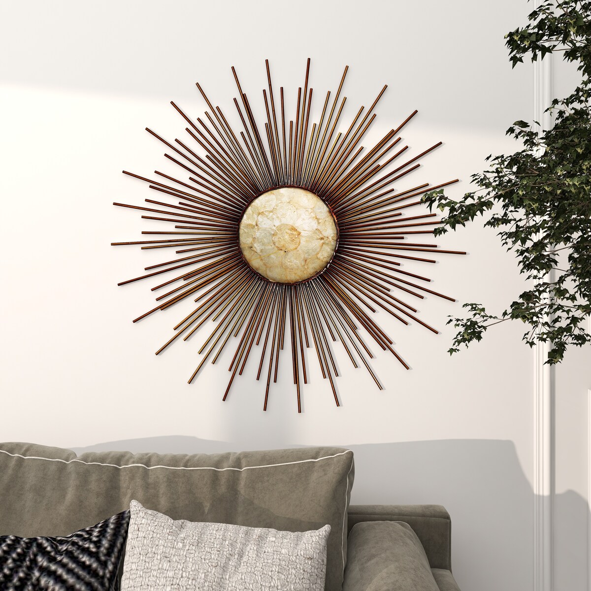 Metal Sunburst Home Wall Decor with Cream Capiz Shell Center - Copper - Roche River Decor