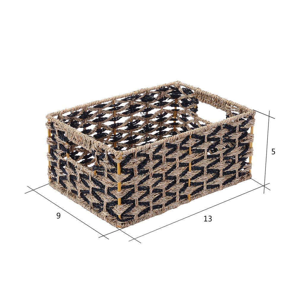 Villacera Rectangle Hand Weaved Wicker Baskets Natural Seagrass Bins Set of 2