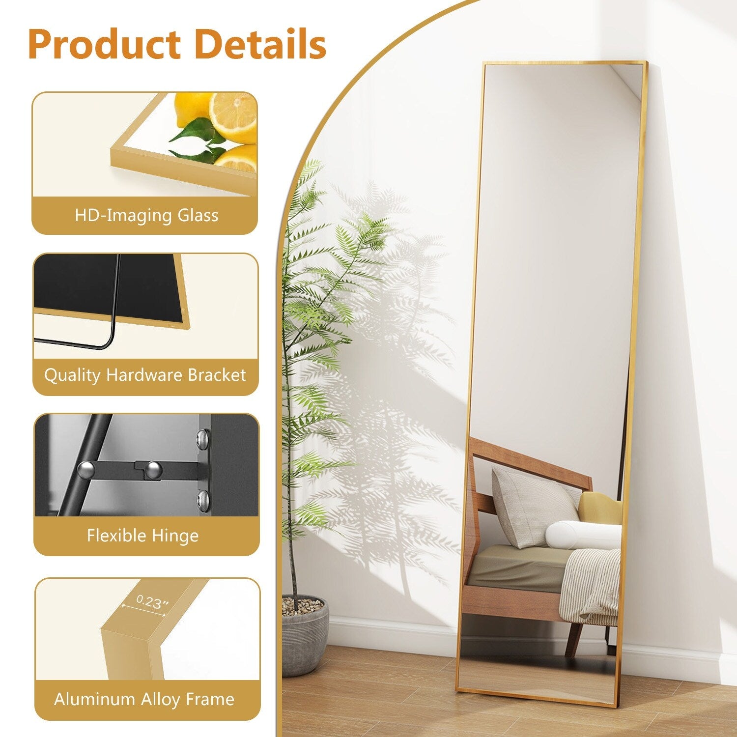 Full Length Mirror Standing Rectangle Black Frame Floor Mirrors Body Dressing Wall-Mounted Mirror