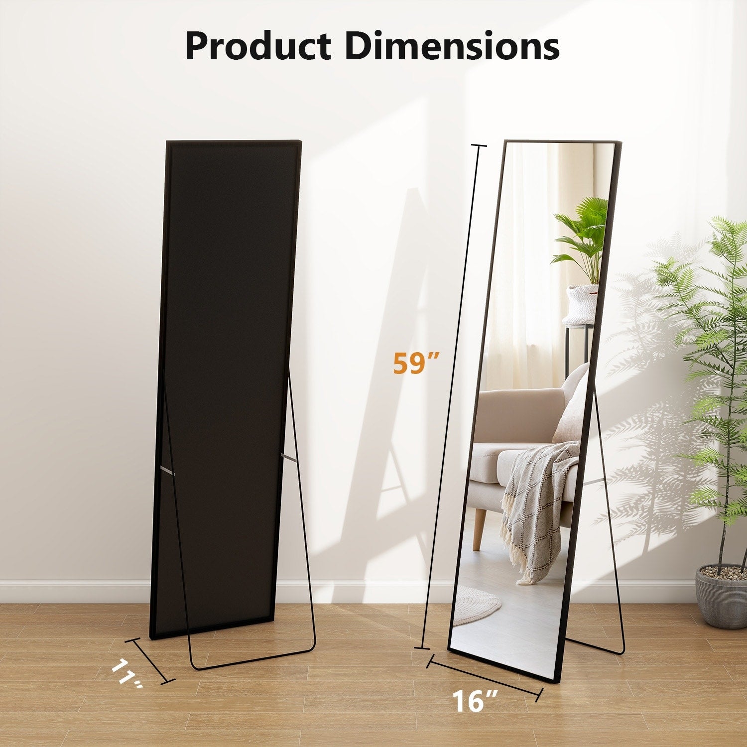 Full Length Mirror Standing Rectangle Black Frame Floor Mirrors Body Dressing Wall-Mounted Mirror