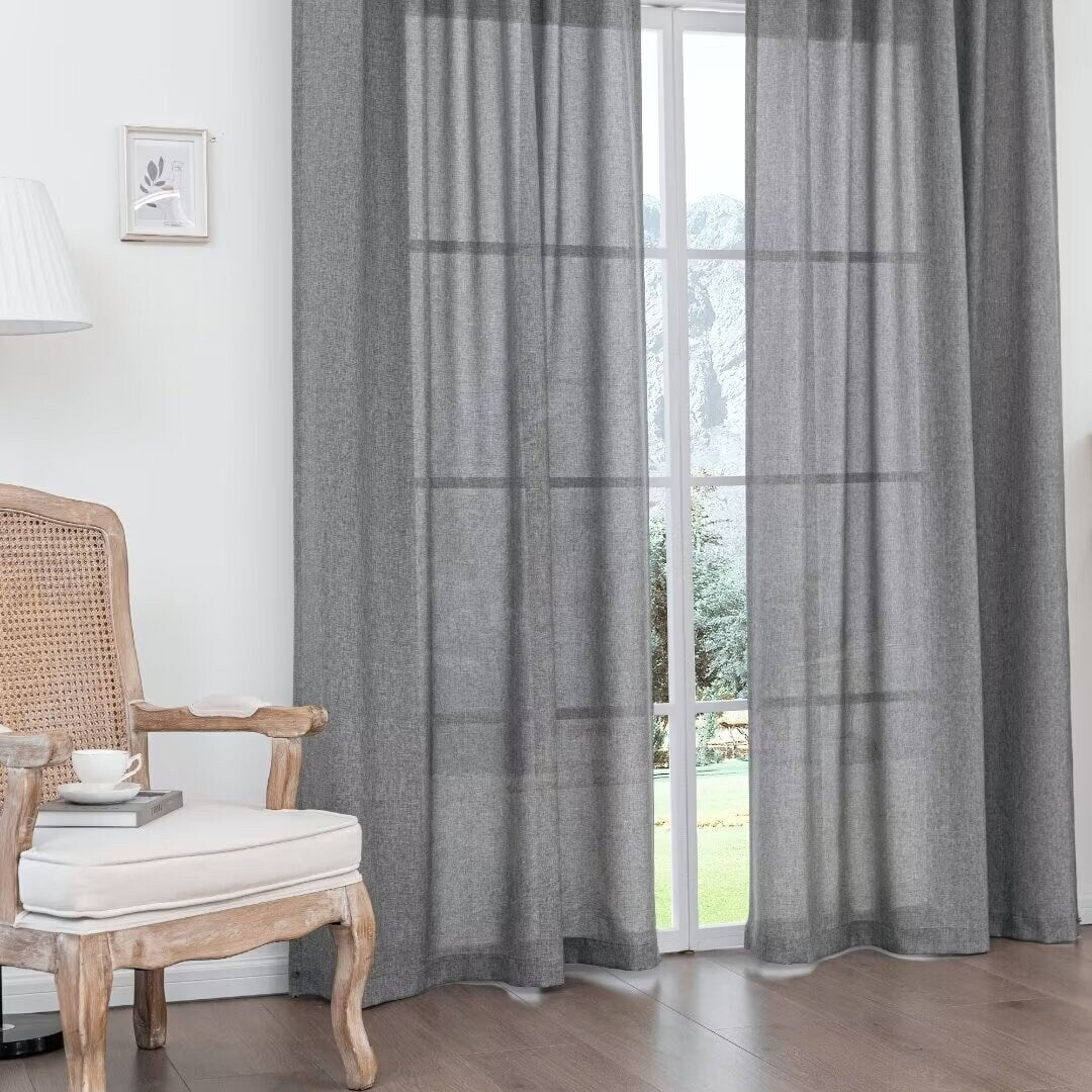 Linen Textured Light Filtering Back Tap/ Rod Pocket Curtain Panels (Set of 2)