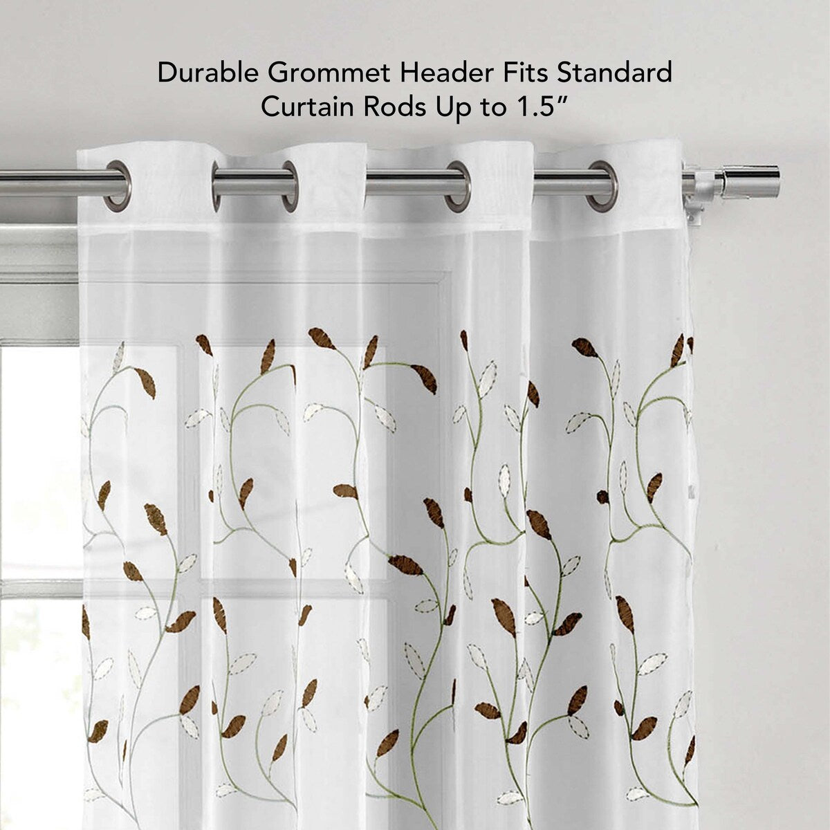 Wavy Leaves Embroidered Sheer Extra Wide Window Curtain (Single Panel)