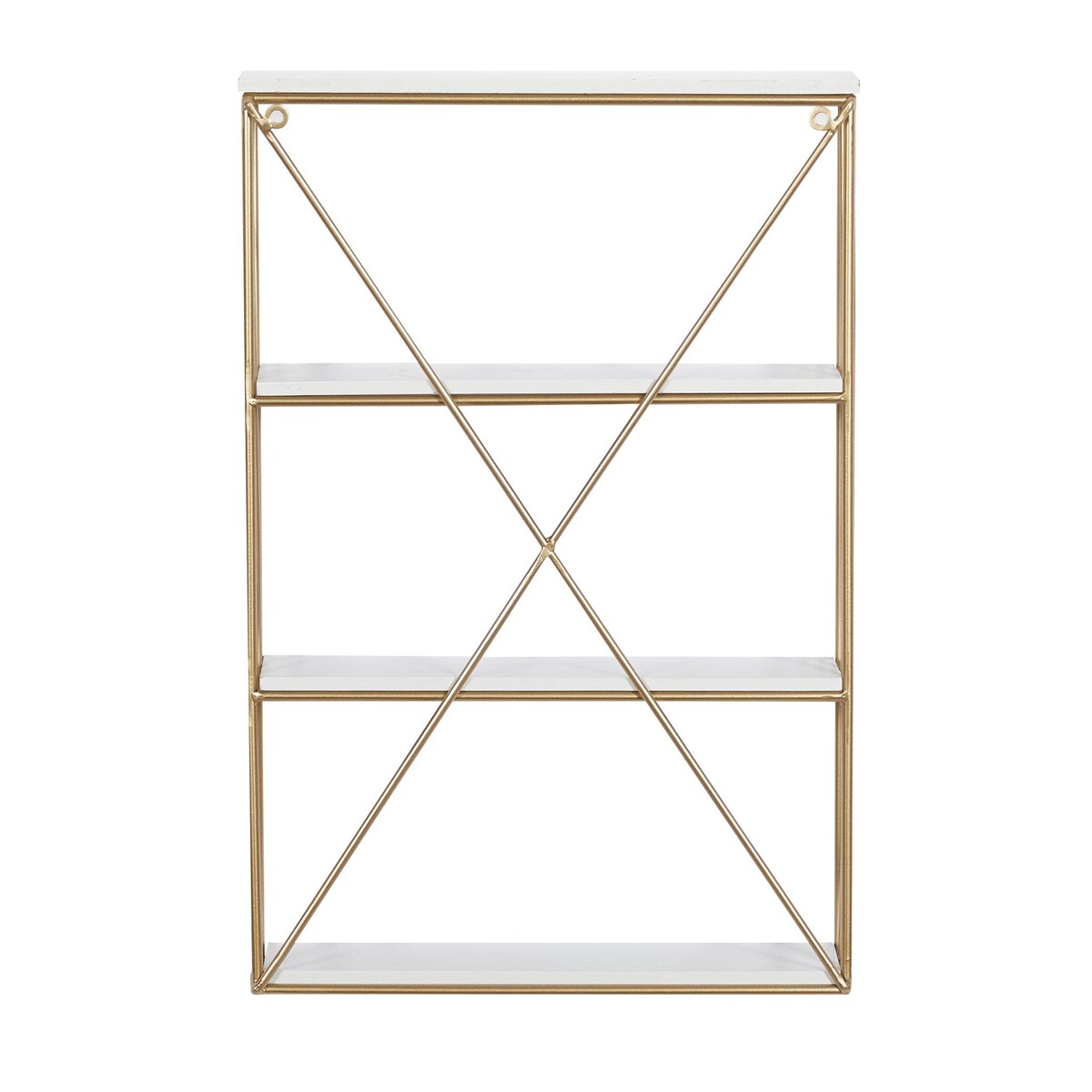 Metal 3 Level Wall Shelf with White Wooden Shelves - Gold - Roche River Decor